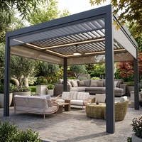 Pergola bioclimatique certifiée CE avec toit à lames motorisées en aluminium gris foncé, LED en option pour pavillon de jardin