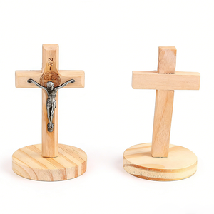 Jesus Ornament Catholic Decorations Cross <b>Wooden</b> Crucifix <b>Crafts</b> Religious for Gift Home Desk Decor FZCO-7093 Magnetic Base Secu - Product Image 2