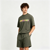 T-shirt pour homme AMLClever 310 g/m² en jersey gaufré batik délavé, coupe ample, manches courtes, personnalisable DTG DTF, logo OEM