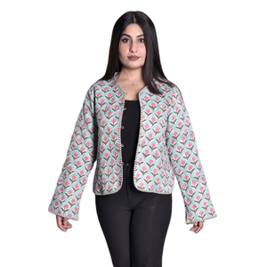 Embroidered Breathable Quick Dry Winter Full Sleeve Reversible Ethnic Print <b>Spring</b>/Winter Indian Cotton Quilted Jacket <b>Women</b> - Product Image 1