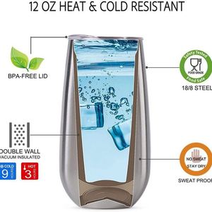 Vente en gros Chfirmagne Gobelet à vin sans pied 6oz, en acier inoxydable à double paroi, isolé sous vide, idéal comme cadeau - Product Image 3