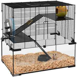 Cage pour <span class=keywords><strong>hamster</strong></span>, cage à gerbille de 23.5 pouces avec bassin en verre, rampes, plates-formes, cabane, roue d'exercice, pour petits hamsters, noir - Product Image 1