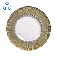 Vente en gros de verre en cristal sans plomb de couleur personnalisée avec bordure rose dorée et argentée pour restaurant, plaque de présentation classique pour mariage de 13 pouces