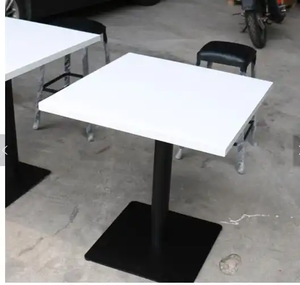 Tavolo da Pranzo Rettangolare in Pietra Artificiale Lucida per Fast Food, Moderno Tavolo da Cucina Bianco con Base in Metallo Nero - Product Image 2