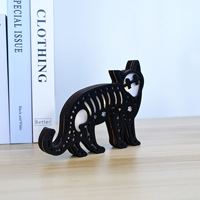 Décoration d'Halloween en bois : Lampe créative chat noir sculpté, ornements décoratifs pour maison hantée, usage intérieur