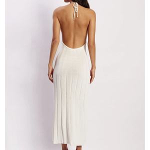 Vestido Midi Casual de Alta Calidad para Mujer, Diseño Personalizado al por Mayor, Nuevo, Sexy, a la Moda, con Espalda Descubierta, Tejido de Punto, Plisado - Product Image 4