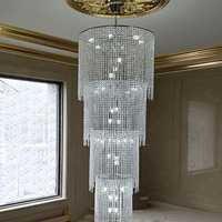 Lustre cylindrique de luxe en cristal, suspension en acier inoxydable pour villa, escalier, hall d'hôtel