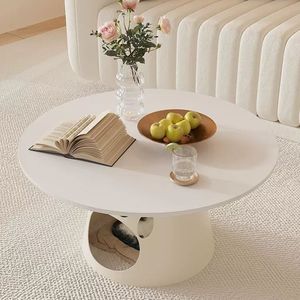 Mesa de Centro Redonda de Plástico con Diseño de Gato, Cremosa, con Almacenamiento, Casa para Mascotas, Mueble para Sala de Estar - Product Image 2