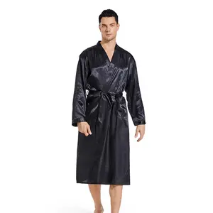 2022 אופנה גברים של חלוק סאטן משיי מקלחת קימונו ארוך שרוול משי חלוק מותאם אישית לוגו טקסטים אמבט כתונת לילה גלימות