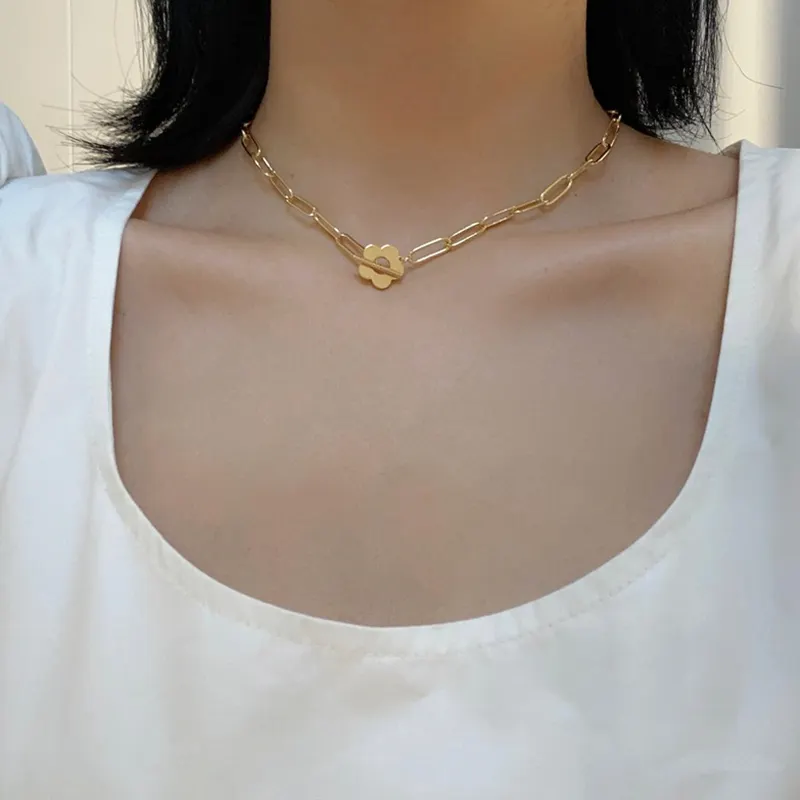Kleine Blume Big Chain Halsketten Perlen natürliche Süßwasser Perlen Halsketten für Frauen Kipp verschluss Liebe Herz Halsketten