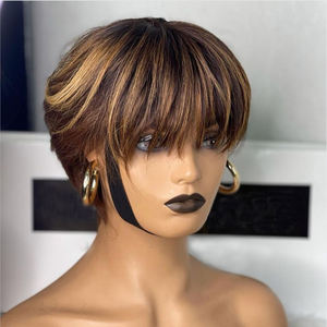 Perruque courte en dentelle suisse HD de style estival tendance, cheveux vierges humains bruts, vague soyeuse, coupe pixie, perruque à dentelle frontale pour femmes noires - Product Image 6