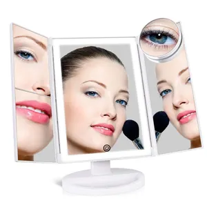 Sáng tùy chỉnh 90 độ Trạm Ba bên 1X 2X 3X Magnifying trifold Led Gương trang điểm