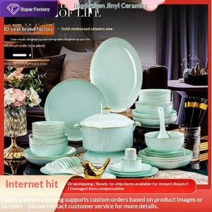 Service de table en céramique de Jingdezhen, couleur sous-glaçure, comprenant bols et assiettes, pour la maison, un ensemble de cadeaux de déménagement, vente en gros, personnalisable - Product Image 1