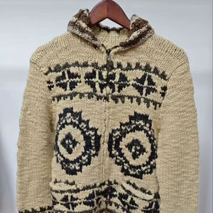 Casual Hand Knit Cardigan with Distinctive <b>Bull</b> <b>Skull</b> Motif and Geometric Patterns Showcasing Artisanal Craftsmanship - Product Image 1