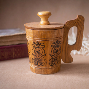 Taza Ecológica de Madera para Beber con Tapa, Hecha a Mano, Sostenible, con Grabado, para Jugos, Smoothies y Bebidas Frías, 21 - Product Image 1