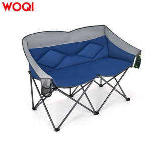 Silla plegable portátil Woqi para acampar al aire libre para dos personas, con marco de aluminio azul, forma ovalada, para uso en jardín. - Product Image 1