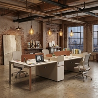 Poste de travail moderne pour 2 personnes avec armoire à dossiers intégrée, écran de confidentialité à cloison haute, bureau modulaire en MDF E1 pour personnel