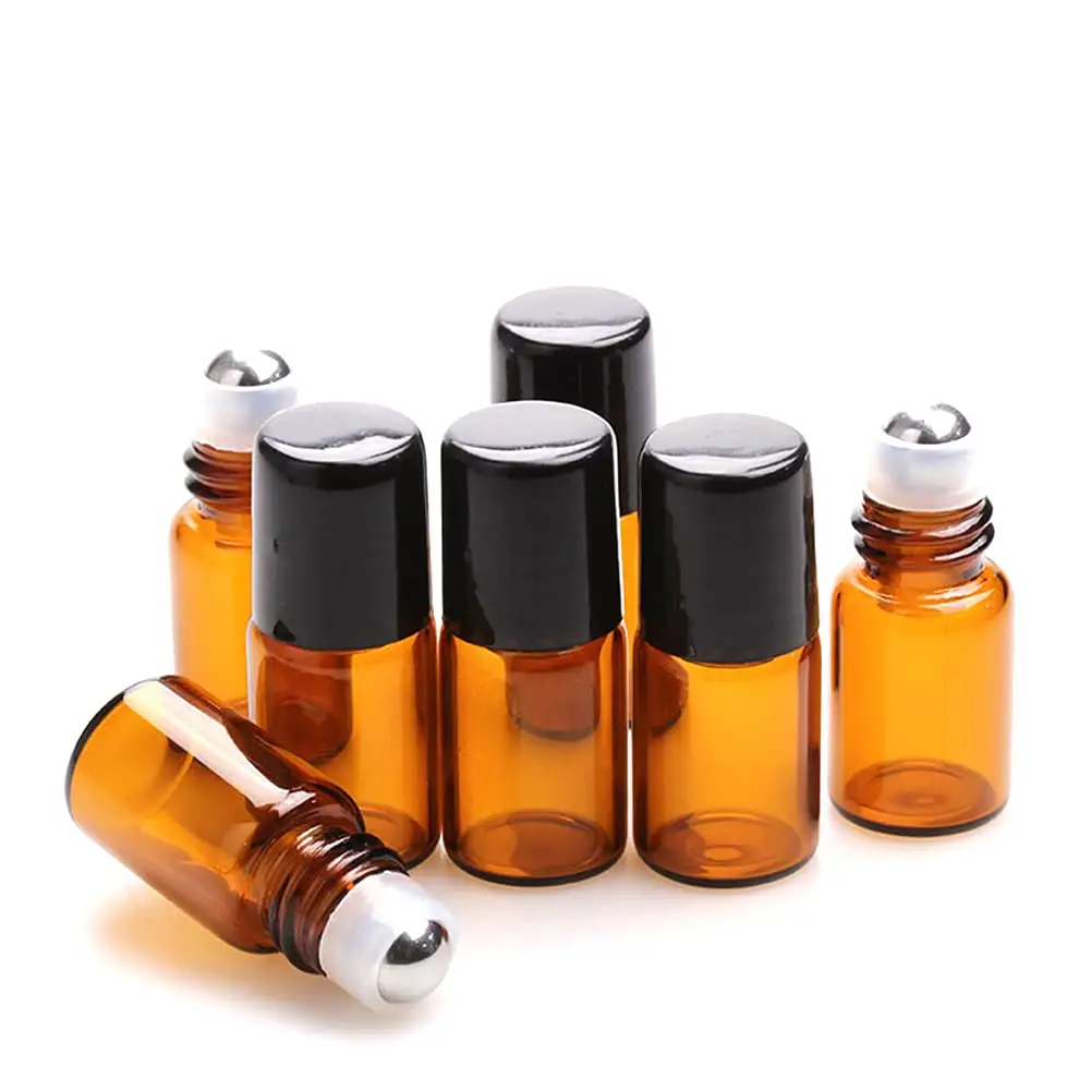 High Quality Essential Oil Perfume 2ml Amber Glass Roll On Bottles With Stainless Steel Roller Ball