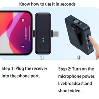 Microphone cravate sans fil à condensateur F15-2Mic avec lumières LED, omnidirectionnel, en métal, pour téléphone portable, avec suppression du bruit en direct