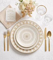Service de 12 assiettes de table en céramique Art Déco dorées, 10,5, 8, 6,5 pouces, motif géométrique, en porcelaine, pour mariage, vente au détail, restaurant, vaisselle de table