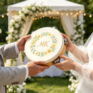 Lot de 100 mini tambourins de mariage en gros, tambours à main personnalisés avec logo, cadeaux personnalisés pour invités de mariage et faveurs de fête - Product Image 3