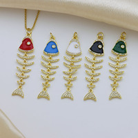 Pendentif en forme d'arête de poisson plaqué or 18 carats HD1092, micro-pavé de zircon, pour la création de bijoux et colliers DIY