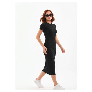 Vestido de pana de manga larga con cuello redondo para mujer, cintura natural, estilo modesto, 135 cm de largo, estilo sencillo, informal - Product Image 4