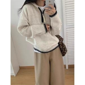 Pull à capuche demi-zip pour femme, style Old Money, décontracté, ample, long, en maille jacquard, gilet intérieur à capuche pour l'été - Product Image 3