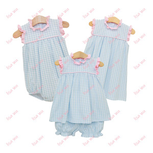 Conjuntos de Ropa para Hermanas, Vestidos Azules a Cuadros para Niñas con Volantes Rosas, Conjunto de Ropa de Verano sin Mangas para Niñas - Product Image 3