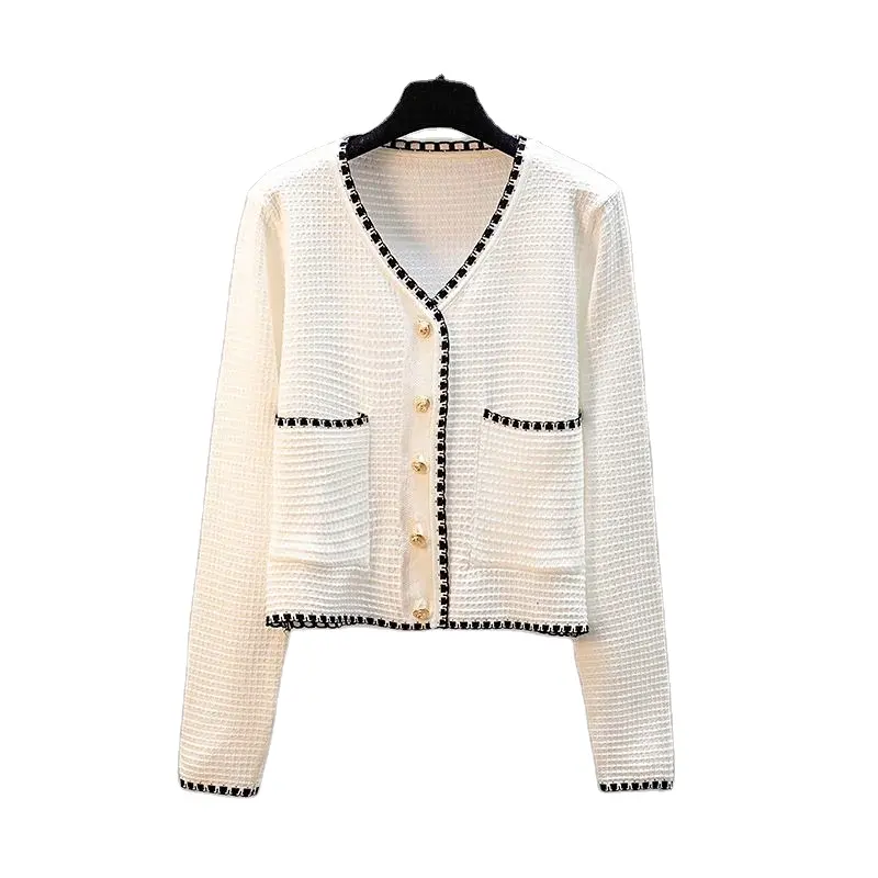 KD Pure White Korean Fashion Women's Sweater Cardigan Women's Knitting cos woman Long Sleeve Knitted Top Pullover