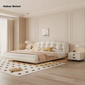 Muebles de Dormitorio de Alta Gama Estilo Crema, Cama King Size Ajustable de Madera, Estructura de Cama de Madera para Apartamento, <span class=keywords><strong>Hotel</strong></span>, Loft - Product Image 6