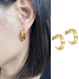Exquisite fashion jewelry gift accessories simple casual diamond plated 18K gold various styles stainless steel earrings women