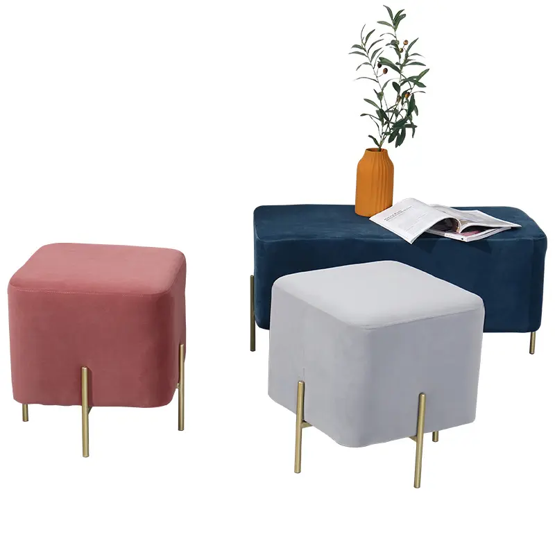 Modern minimalist design living room chair Nordic style gold brass stainless steel leg low stool velvet stool