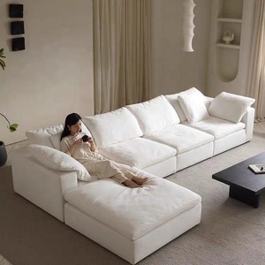 Sofá Nórdico RUIHE Down Cloud, Tela de Lino y Algodón, Color Blanco Crema, Juego de Sofás para Sala de Estar con Diseño Moderno, Desmontable y Lavable - Product Image 1
