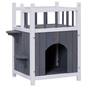 Outdoor Home Garden Pet <strong>Kitten</strong> Wooden Cat Play House Fir Wood Villa Nest <strong>Cage</strong> with Balcony - Product Image 1