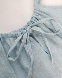 Robe d'été respirante en <span class=keywords><strong>lin</strong></span> <span class=keywords><strong>naturel</strong></span> multicolore 100% pur rayé pour femmes, tissu de <span class=keywords><strong>lin</strong></span> pour vêtement. - Product Image 4