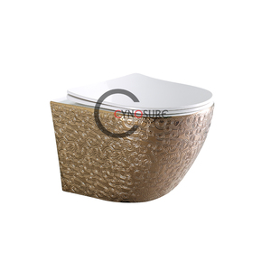Inodoro de cerámica de una pieza, pequeño, suspendido en la pared, con tanque de agua oculto, chapado en oro negro, de lujo y personalizado, para baño de hotel. - Product Image 4