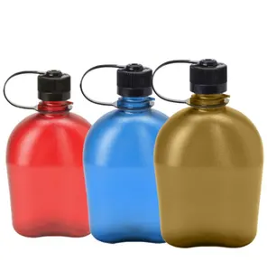 अनुकूलित सैन्य कैंटीन डेरा डाले हुए आउटडोर पोर्टेबल 1000ml 1L ट्राइटन BPA मुक्त सैन्य प्लास्टिक की पानी की बोतल फ्लास्क