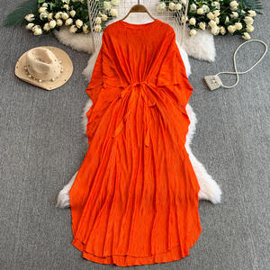 Autunno nuovo stile alla moda temperamento manica a pipistrello girocollo allentato a-line abito da donna plissettato Boutique all'ingrosso - Product Image 3