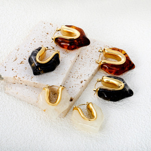 Irregular U Shape Resin <b>Cuff</b> <b>Earrings</b> Women's Geometric Oval Design Fashion Jewelry - Product Image 1