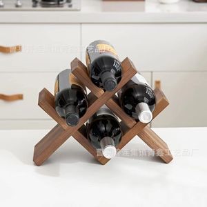 Solid Wood Diamond Wine Rack 4 Bottle Capacity Handmade For <b>Kitchen</b> Living Room Storage - Product Image 1