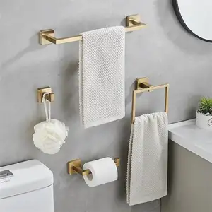 Towel Rack Suit Brushed Gold Stainless Steel Home Bathroom Bathroom Square Towel Bar Bathroom Hardware Hanging