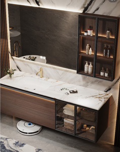 French Modern Style Eco-Friendly <strong>Wood</strong> <strong>Bathroom</strong> <strong>Cabinet</strong> with Custom Ceramic Sink Smart Mirror Vanity for Small Apartment - Product Image 4