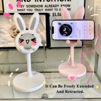 Support de téléphone en plastique personnalisé en forme de lapin de dessin animé avec bras télescopique réglable, support pliable pour téléphone et tablette pour étudiants