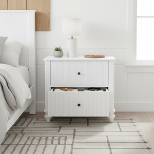 White 2 <b>Drawer</b> Nightstand 23 Inch Sturdy Wooden Bedside Table Modern Bedroom <b>Storage</b> <b>Drawers</b> - Product Image 3