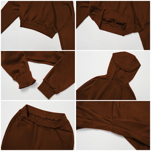 TZ4507 <span class=keywords><strong>Sweat</strong></span> à capuche d'hiver à col haut et ourlet serré pour femmes, ensemble de pantalons de survêtement larges et élastiques à taille haute, ensemble ample de hauts de sueur - Product Image 4
