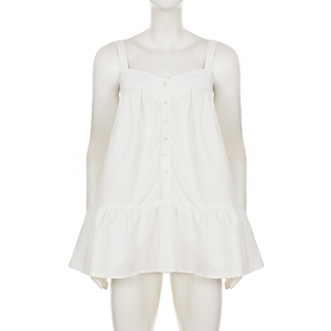 French Pure Style Lace Patchwork Front <b>Button</b> Ruffle Hem A Line Babydoll Dress for Summer Girlish Anti Aging Loose Fit Flatterin - Product Image 6