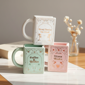 Taza de <span class=keywords><strong>Café</strong></span> de Cerámica Hecha a Mano con Diseño Art Deco en Forma de Libro Rosa con Temas de Astrología y Observación Celestial, Apta para Microondas - Product Image 6