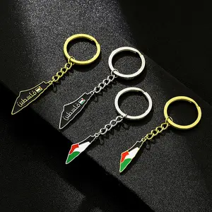 Factory Wholesale Stainless Steel Metal Enamel Pakistan Israel Map Flag Male and Female Keychain Pendant