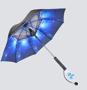 YB Guarda-chuva grande à prova de vento com névoa de spray de água e ventilador de ar de bateria